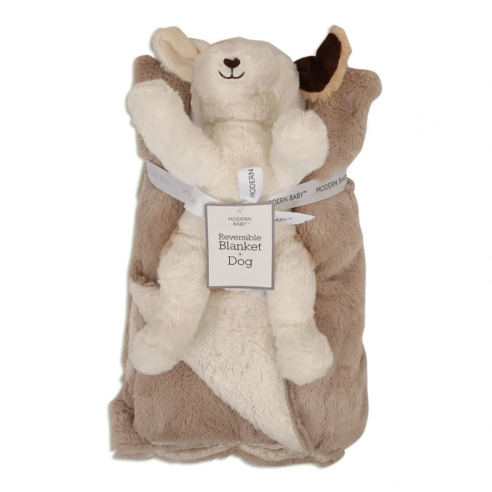 Modern Baby Reversible Blanket with Plush Dog NWT
